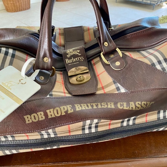BURBERRY Classic XL Plaid Canvas Leather Duffle Travel Bag James Garner Bob Hope - Picture 3 of 12